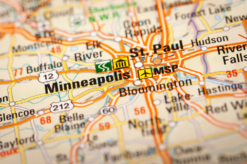 Map Photography: Minneapolis City on a Road Map