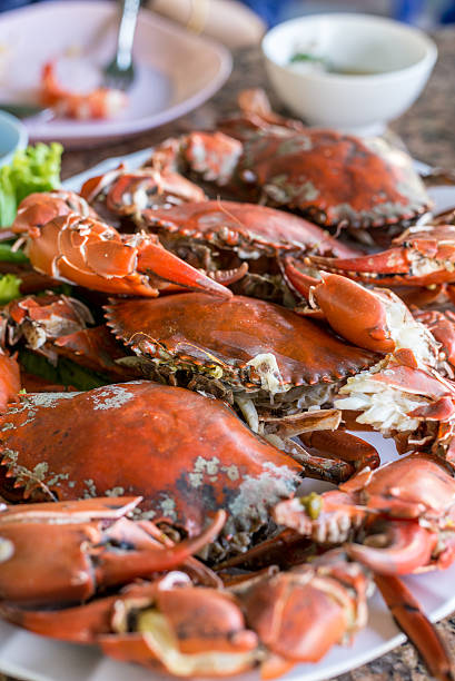 istock Hot steamed red crab prepare to eat on a plate 490733797
