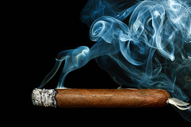 cigar cigar with smoke on black background cigar photos stock pictures, royalty-free photos & images