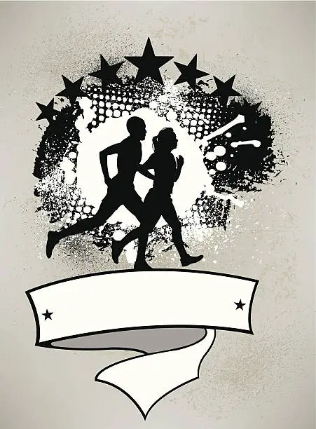 Vector illustration of Interracial Couple Jogging - Fitness Graphic