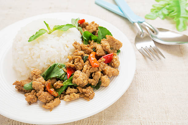 istock Basil fried rice with pork, Thai food 490736893
