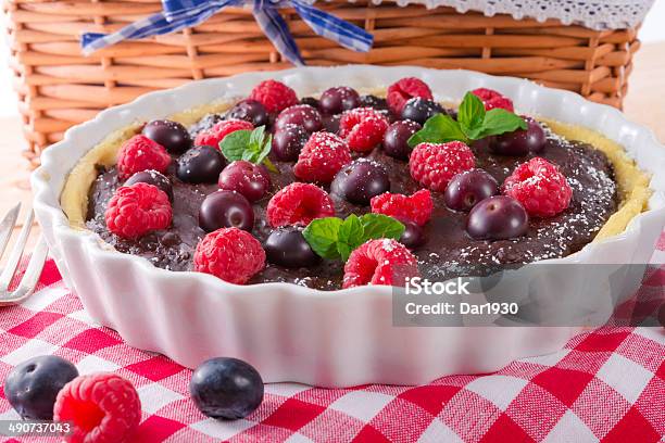 Chocolate Tartelette With Forest Fruits Stock Photo - Download Image Now - Bakery, Blue, Blueberry