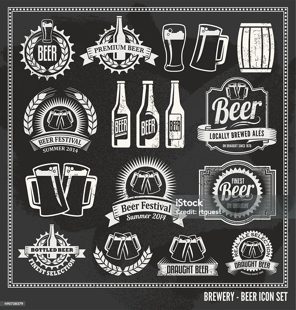 Chalkboard Beer Icon Vector Design Set - blackboard Chalkboard Beer Icon Set - labels, posters, signs, banners, vector design symbols Beer - Alcohol stock vector