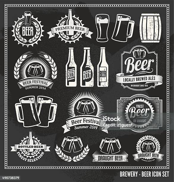 Chalkboard Beer Icon Vector Design Set Blackboard Stock Illustration - Download Image Now