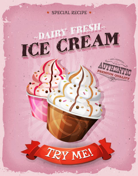 ilustrações, clipart, desenhos animados e ícones de vintage grunge e sorvete de sobremesa com dossel - ice cream sundae ice cream chocolate
