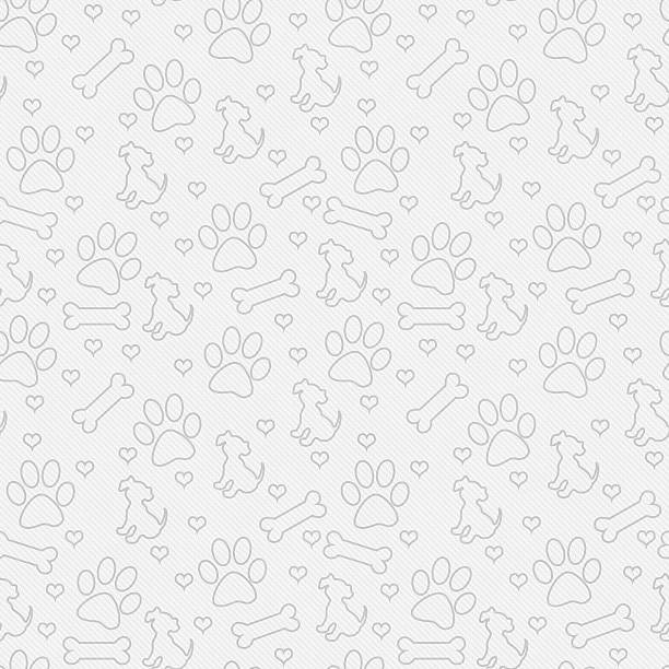 Gray Doggy Tile Pattern Repeat Background Gray Dog Paw Prints, Puppy, Bone and Hearts Tile Pattern Repeat Background that is seamless and repeats dog bone photos stock pictures, royalty-free photos & images