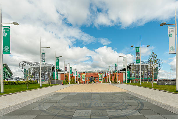 Celtic Park Glasgow Glasgow, Scotland - September 01, 2015: Exterior view of the South Stand at Celtic Park home of Glasgow Celtic Football Club. Celtic Park is the largest football stadium in Scotland. scotland football team stock pictures, royalty-free photos & images