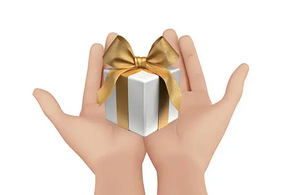 hand and small box-gift 3d image.