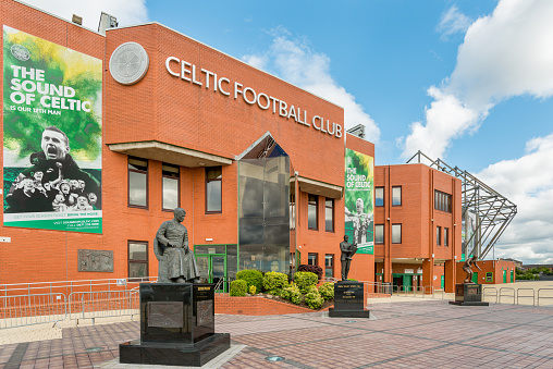 Glasgow, Scotland - September 01, 2015: Exterior view of the South Stand at Celtic Park home of Glasgow Celtic Football Club.  Celtic Park is the largest football stadium in Scotland.