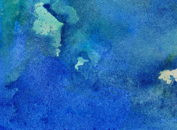 istock Blue hand painted watercolor and ink background 490754436