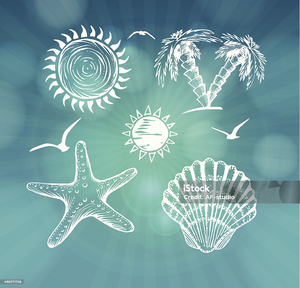 Summer hand drawn icons Summer handcrafted icons - global colors used.  Beach stock vector