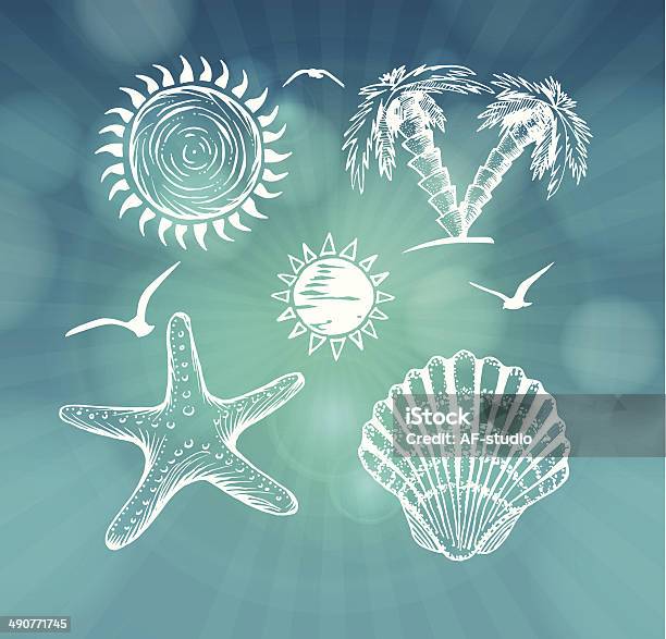 Summer Hand Drawn Icons Stock Illustration - Download Image Now - Beach, Animal Shell, Ornate