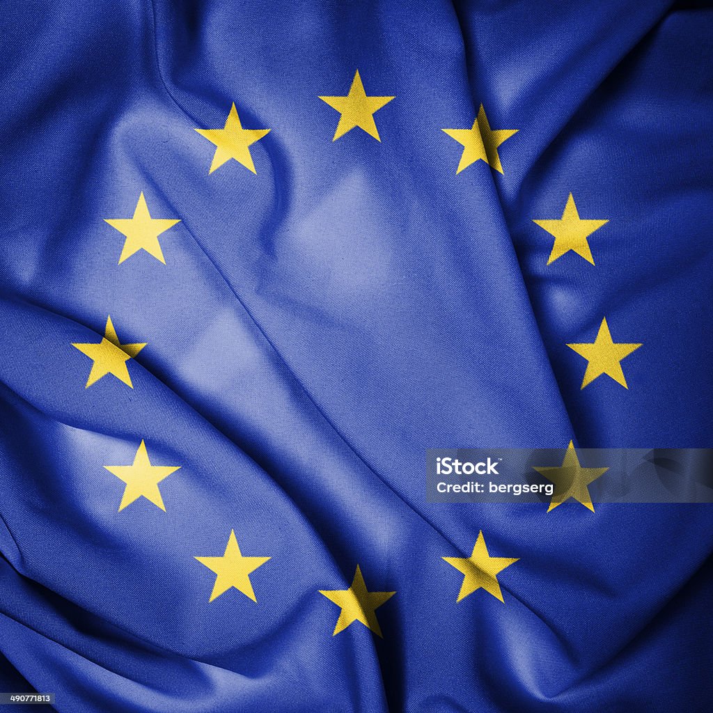 Close up Flag of Europe Union Fabric Flag of Europe Union Close-up Stock Photo