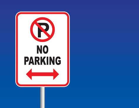 Vector of a Isolated No Parking sign on blue sky background.