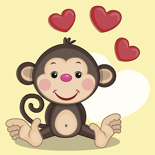 Monkey And Hearts Stock Illustration - Download Image Now - Animal, Animal  Themes, Animal Wildlife - iStock