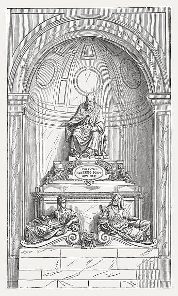 Tomb of Pope Paul III (1535 - 1605), was Pope from 1534 until his death. Wood engraving after the sculptor work (1549) by Guglielmo della Porta (Italian sculptor, 1500/10 - 1577) in the St. Peter's Basilica, Vatican, published in 1878.