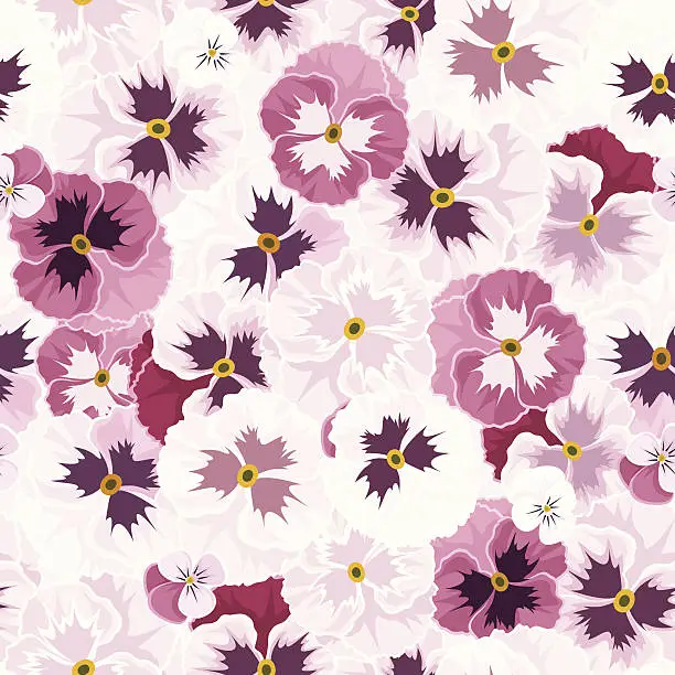 Vector illustration of Seamless pattern with pink pansy flowers. Vector illustration.