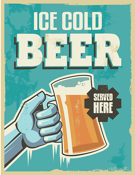 Vintage retro beer poster Vintage retro beer poster. Vector design sign. Ice cold beer with removable grunge texture effect. background of a cheers beer mugs stock illustrations