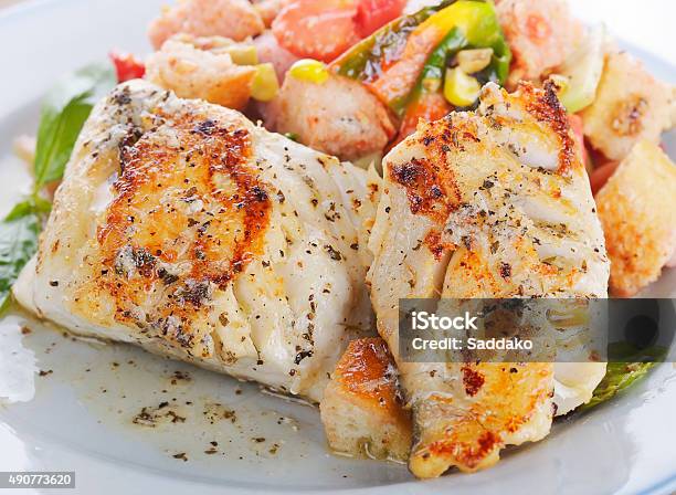 Mahi Mahi Fillets With Salad Stock Photo - Download Image Now - Dolphin Fish, Fillet, Grilled
