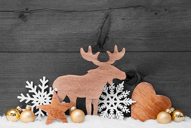 istock Golden Gray Christmas Decoration, Snow, Moose, Hear, Snowflake 490774124