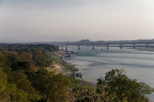 The view from Mya-Tha-Lun Pagoda looking north on the Irrawaddy River at Sunset