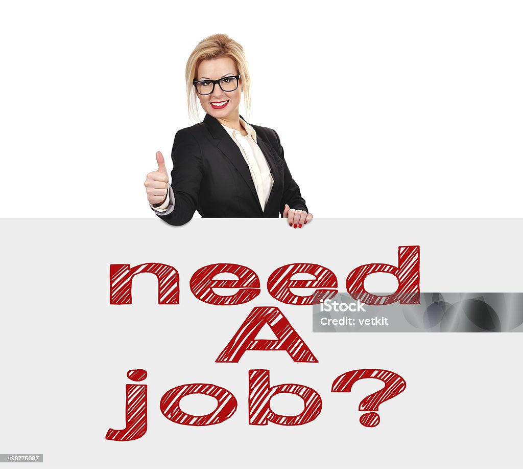 need a job? businesswoman holding poster with need a job? Adult Stock Photo