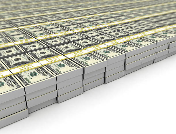 istock Heap of Dollar Bills bundles isolated on white background 490775114