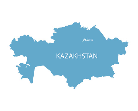 blue vector map of Kazakhstan with indication of Astana