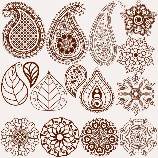 set mit blumenmuster - design abstract petal asia stock-grafiken, -clipart, -cartoons und -symbole