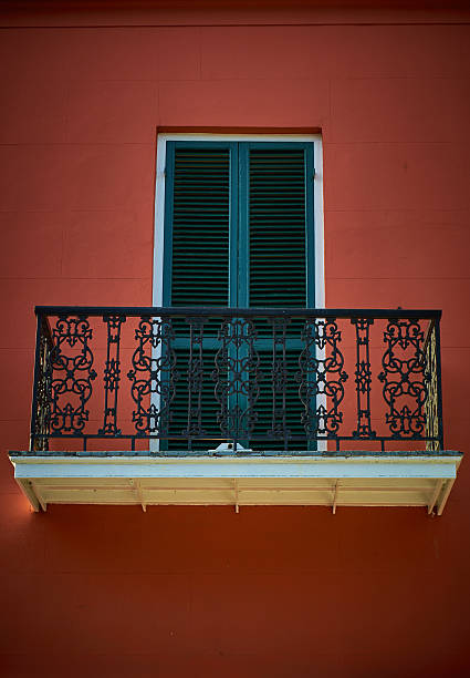 istock Balcony with Black door on Red 490778728