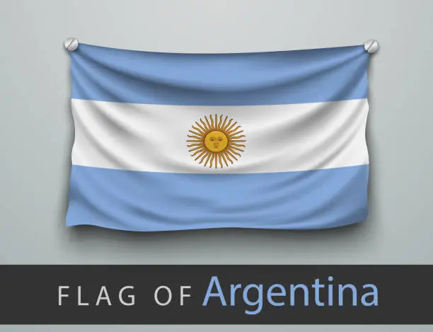 Vector illustration of FLAG OF argentina battered, hung on the wall