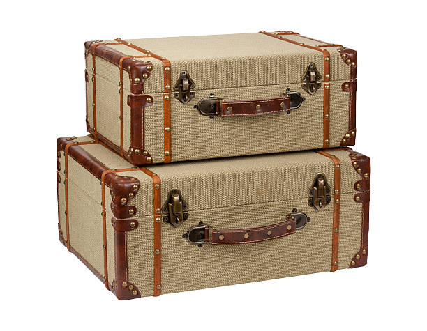 istock Two Deco Wood Burlap Suitcases 490780262