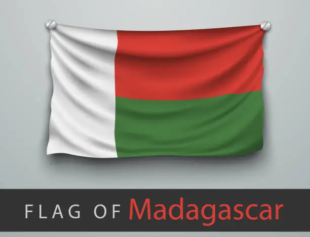 Vector illustration of FLAG OF madagascar battered, hung on the wall