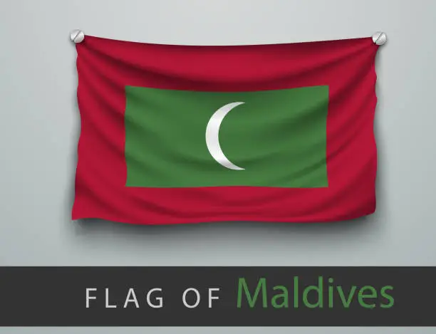 Vector illustration of FLAG OF maldives battered, hung on the wall