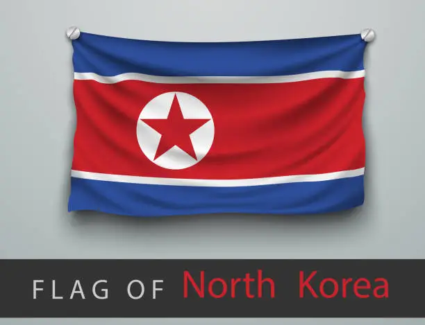 Vector illustration of FLAG OF north korea  battered, hung on the wall