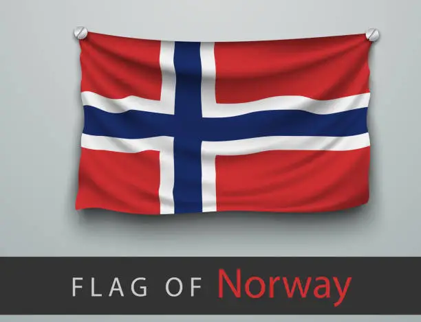 Vector illustration of FLAG OF norway battered, hung on the wall