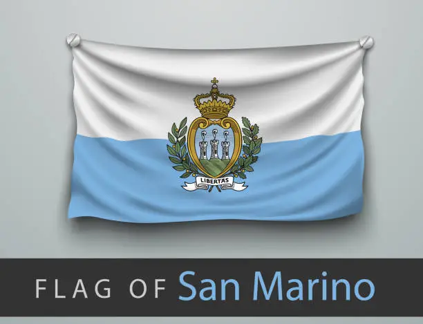Vector illustration of FLAG OF san marino battered, hung on the wall