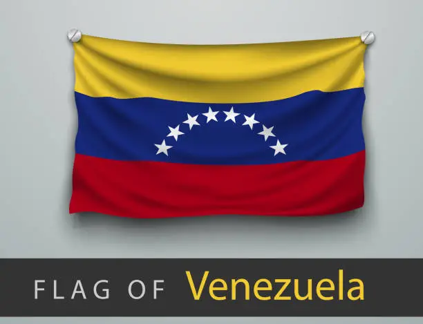 Vector illustration of FLAG OF Venezuela battered, hung on the wall