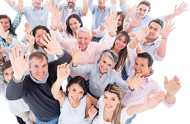 istock Excited group of people with arms up 490781426