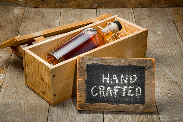 istock Hand crafted whisky bourbon rum bottle wooden gift package box 490782884