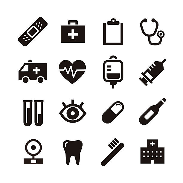 Medical icon Black and white simple medical icon illustration doctors bag stock illustrations