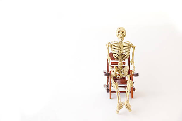 istock Human skeleton Sit on a chair on white background 490783750