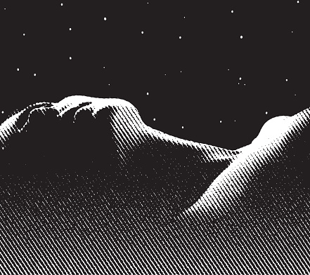 Black and white line art illustration of a serene woman enjoying a good nights sleep. Night sky.