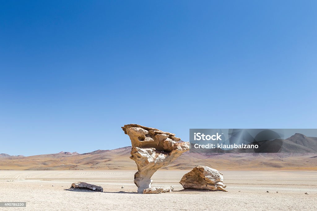 Stone Tree The 'Arbol de Piedra' (stone tree) is an isolated rock formation in the 'Eduardo Avaroa Andean Fauna National Reserve' near Uyuni, Bolivia. Salvador Dalí Stock Photo