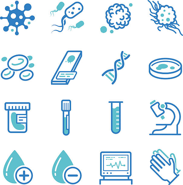 Medical laboratory icons Medical laboratory icons biological cell illustrations stock illustrations