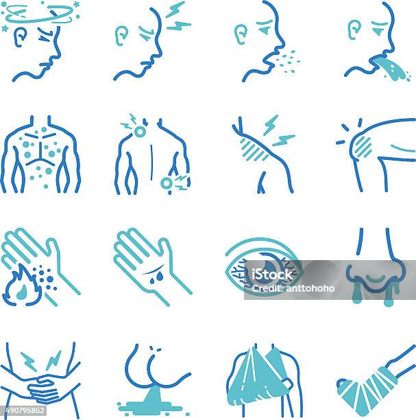 Sick And Disease Icons Set Stock Illustration - Download Image Now - Icon Symbol, Pain, The Human Body
