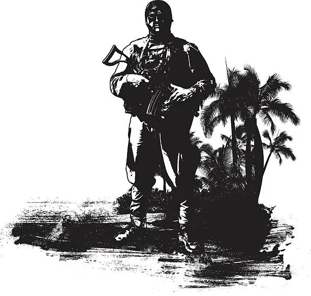 Vector illustration of combat soldier in the jungle