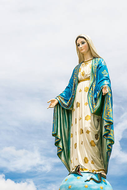 istock Statues of Holy Women on cloudy sky background 490797328