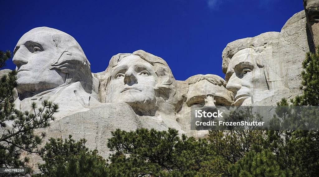 The four presidents at Mount Rushmore in South Dakota George Washington 1st President, Thomas Jefferson 3rd President, Theodore Roosevelt  26th President, Abraham Lincoln  16th President Presidents Day Stock Photo