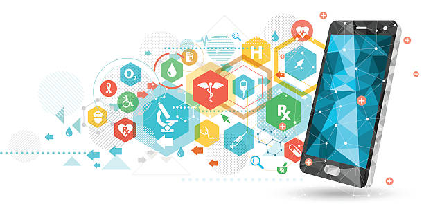 Smartphone for healthcare Smartphone and apps are very much useful for healthcare and medical service and it helps to live healthy life.  patient patterns stock illustrations